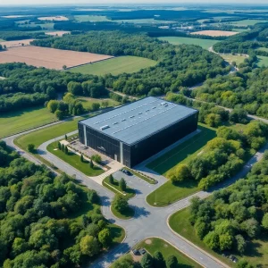 Aerial view of a modern data center in Central Ohio
