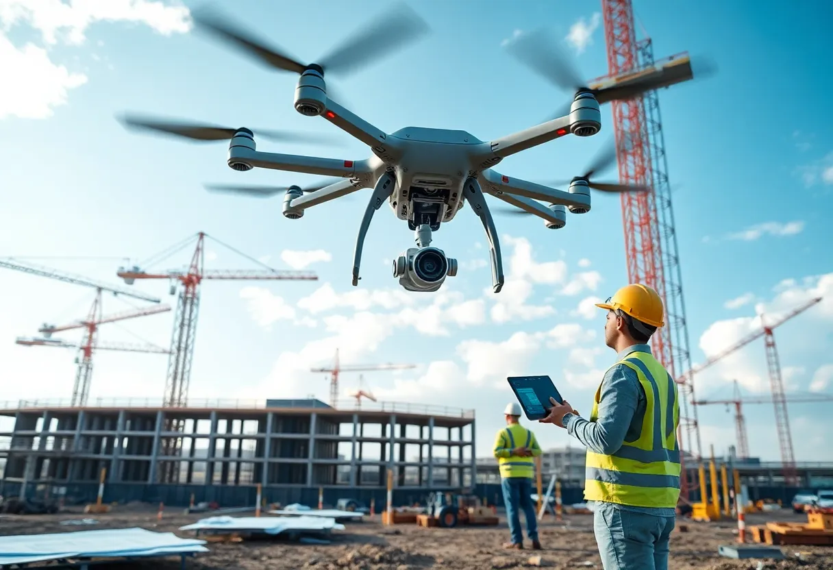 A construction site enhanced by AI technologies for project management.