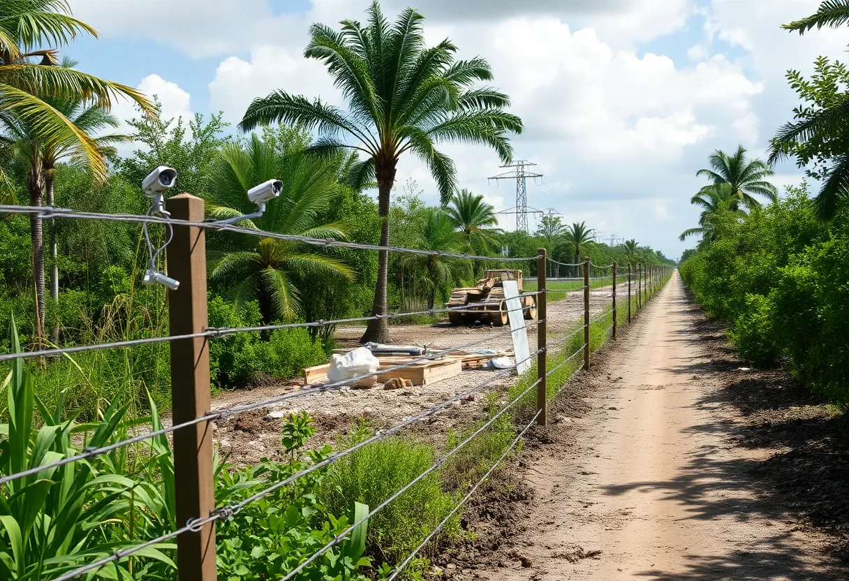 Construction site of the Alligator Alcatraz migrant detention facility in the Florida Everglades.