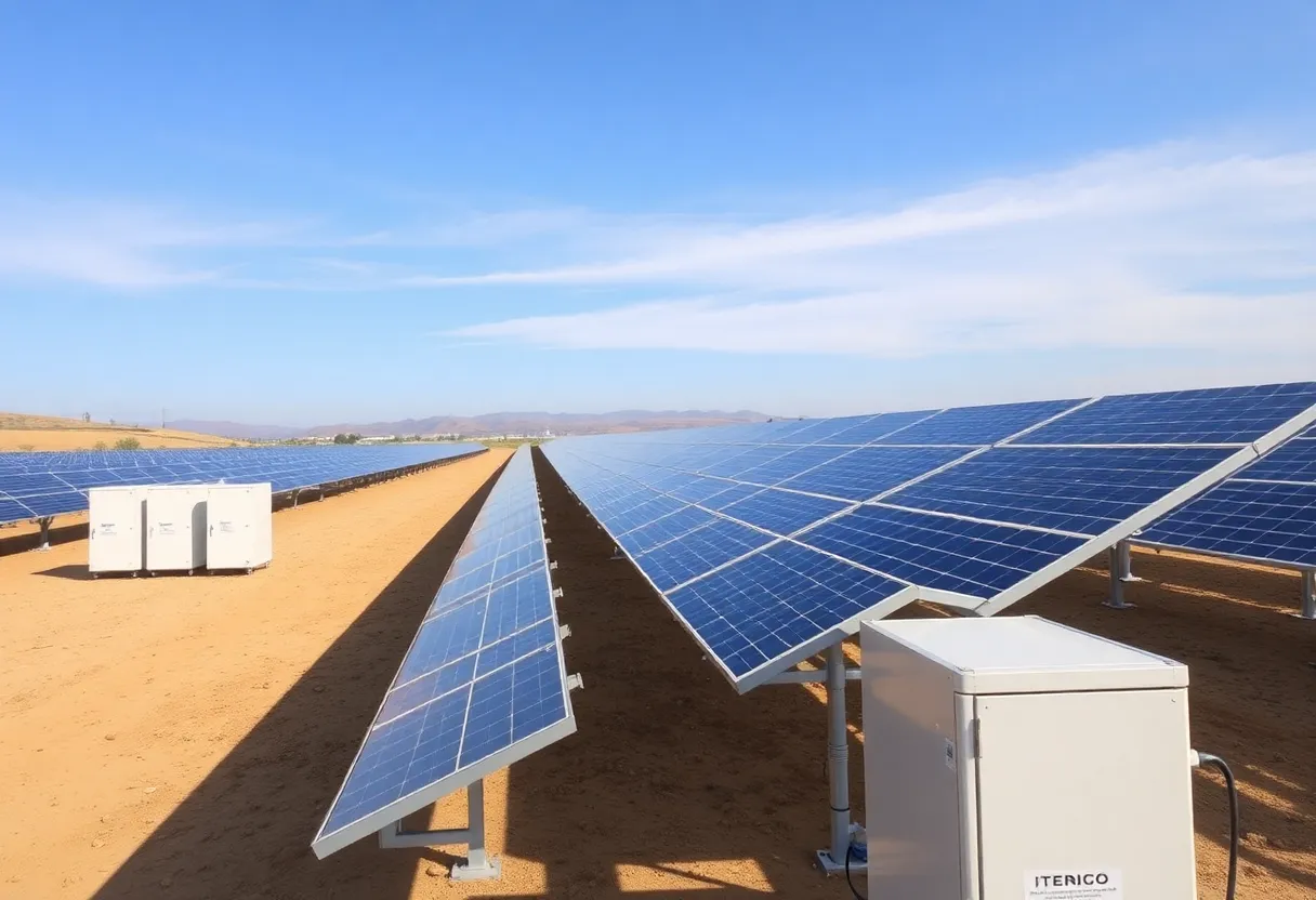 Aerial view of the Aratina 1 solar and energy storage project in Kern County, California.