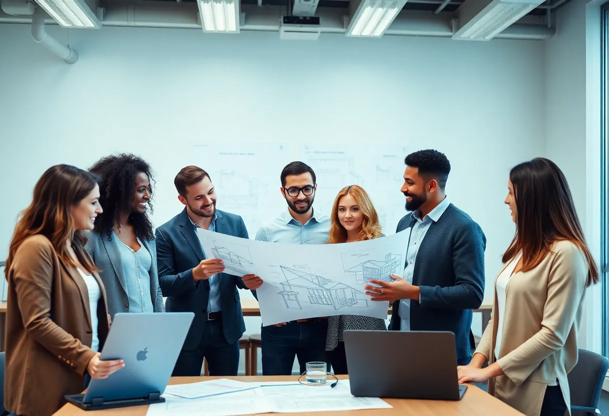 Diverse professionals in a construction management class