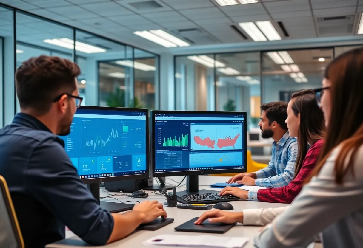 Team collaborating on fleet management software