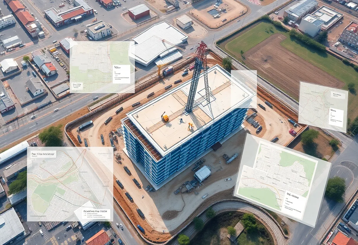 A construction site with GIS overlays