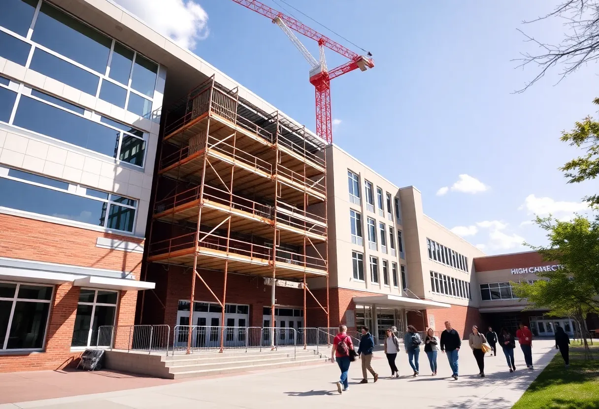 Construction site of Indian Prairie High School renovations