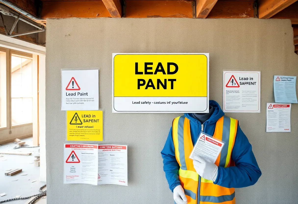 Construction site with lead safety precautions