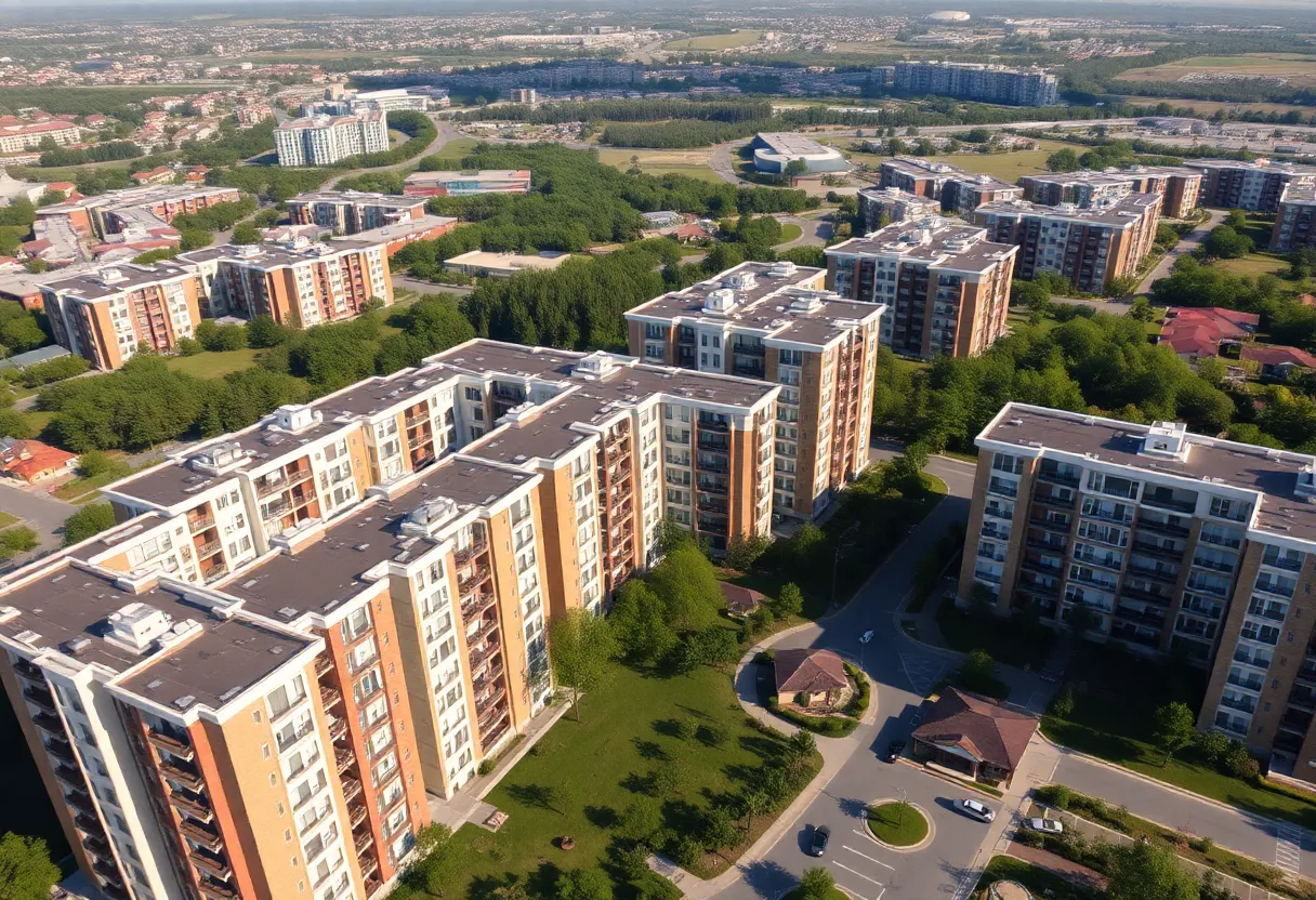 Aerial view of Camelot on Main luxury apartments