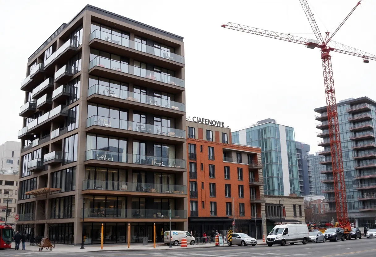 Construction of a mixed-use development in Manchester, NH