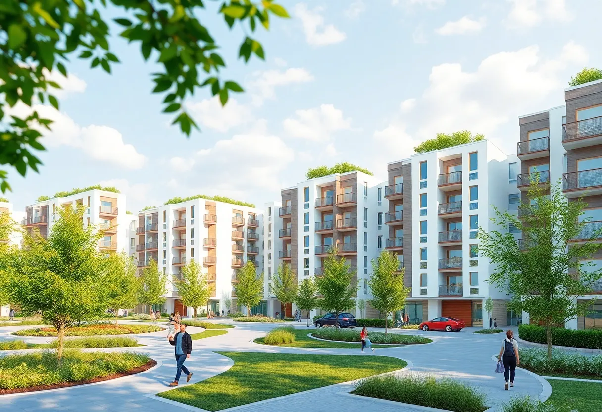 A depiction of a sustainable real estate community in Sharjah.