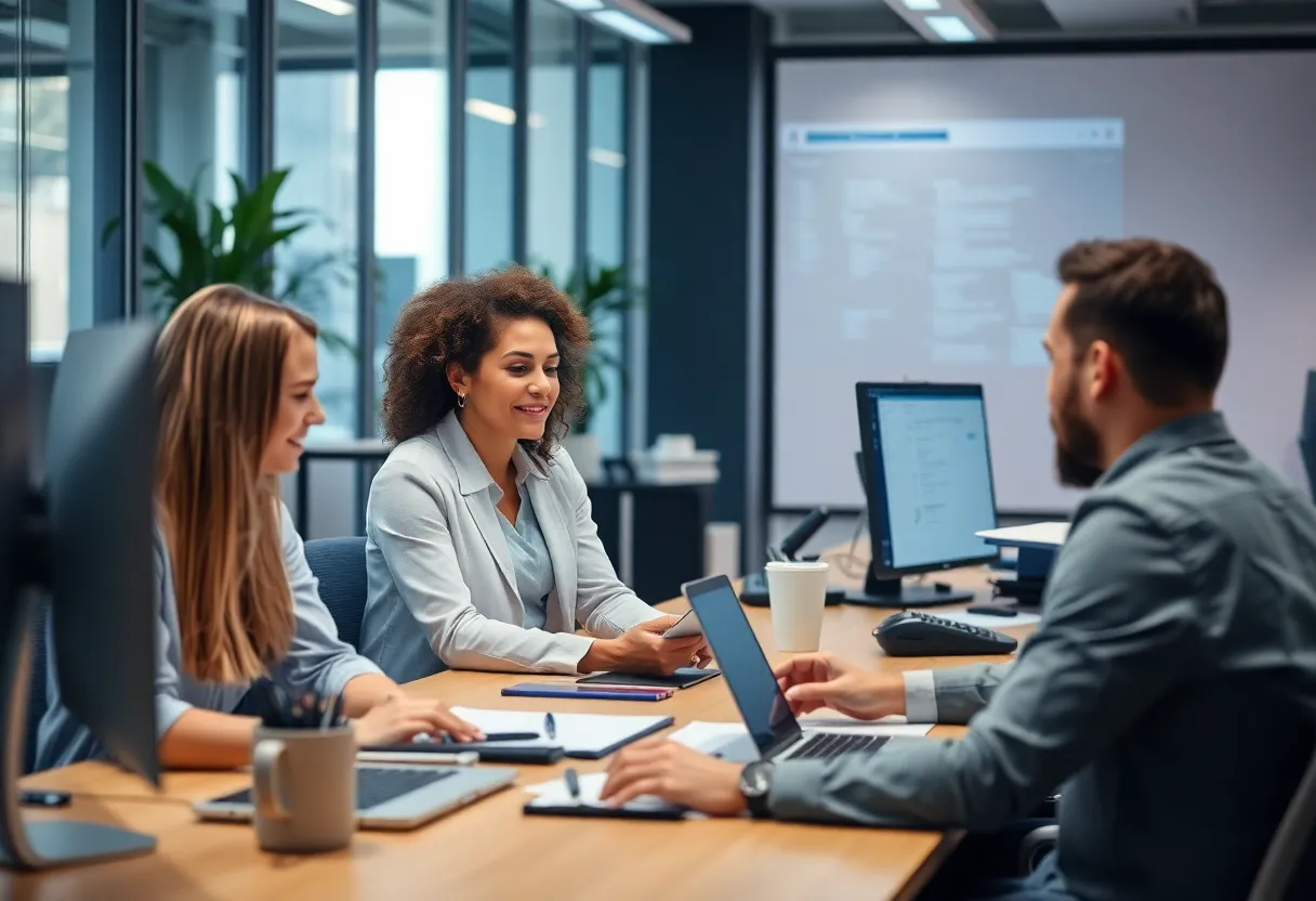 Modern office collaboration using task management software