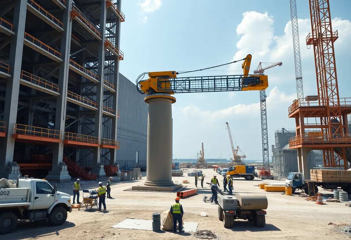 3D printer arm on construction site for nuclear reactor