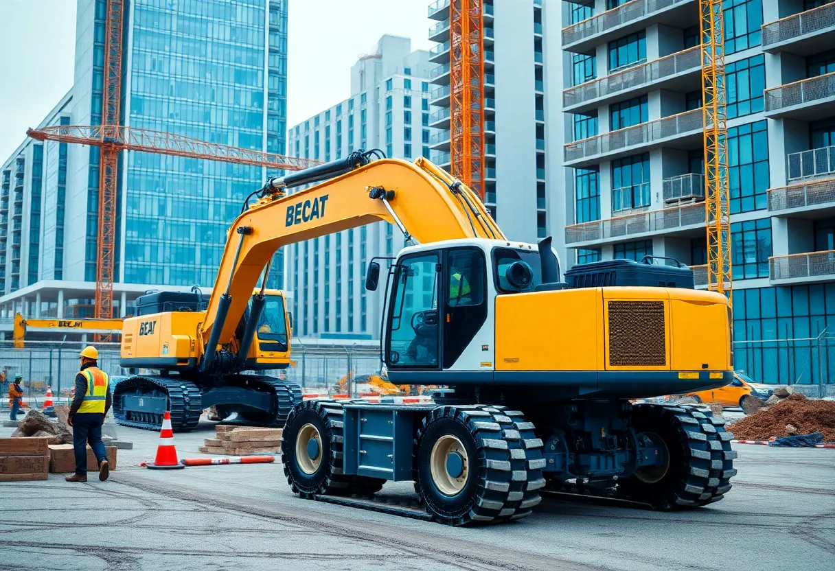 AI-powered heavy machinery operating autonomously on a construction site