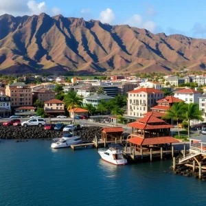 A view of Lahaina showing rebuilt properties and community resilience post-wildfire.