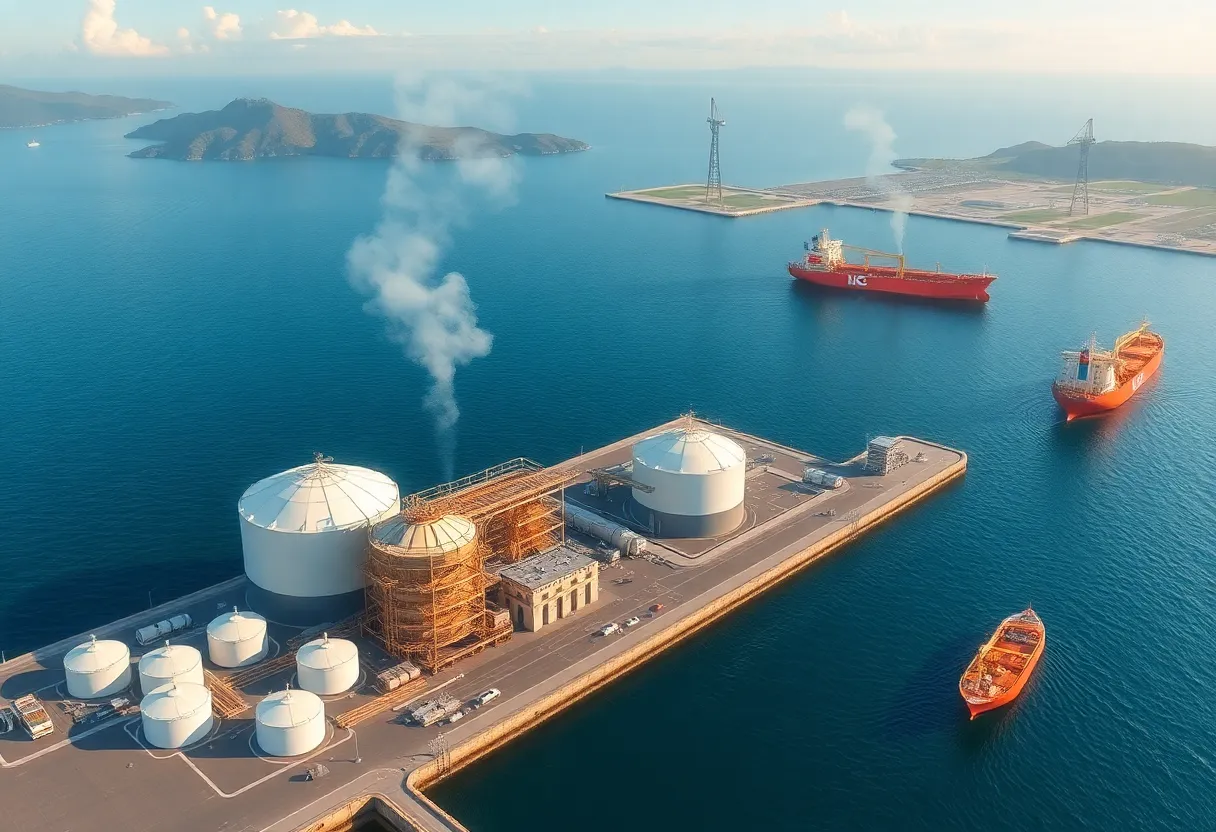 LNG Canada facility with storage tanks and shipping terminal