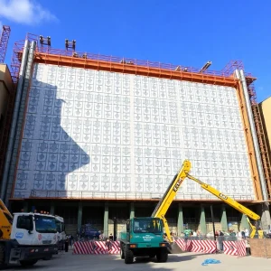 Construction of the new sound wall at Universal Orlando's Epic Universe