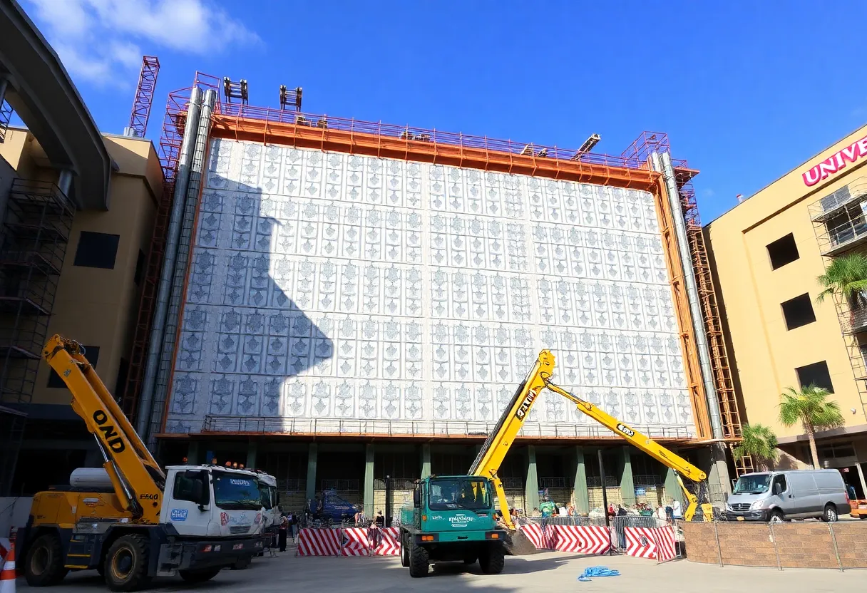 Construction of the new sound wall at Universal Orlando's Epic Universe