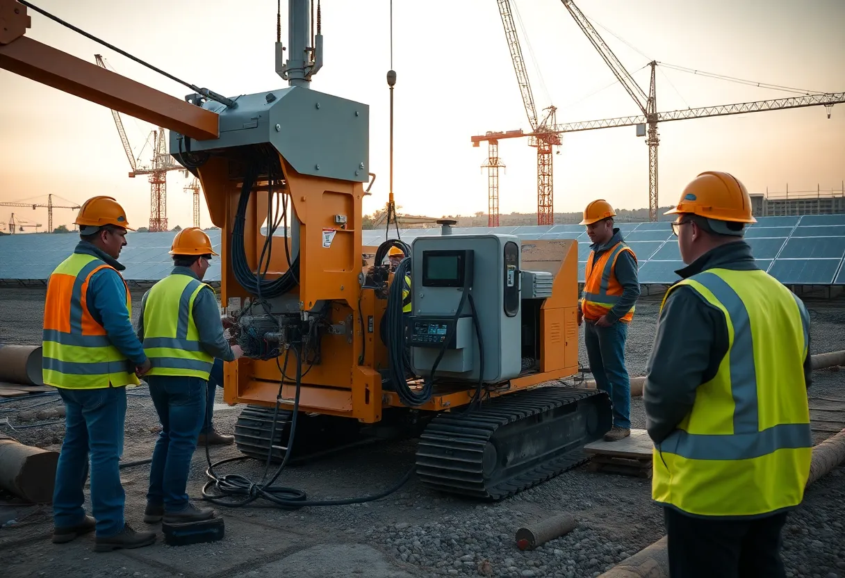 X1 Kit retrofit installed on pile driver at a solar construction site