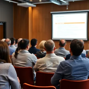 Participants at the Construction Contract Disputes Seminar in Fargo discussing legal issues.