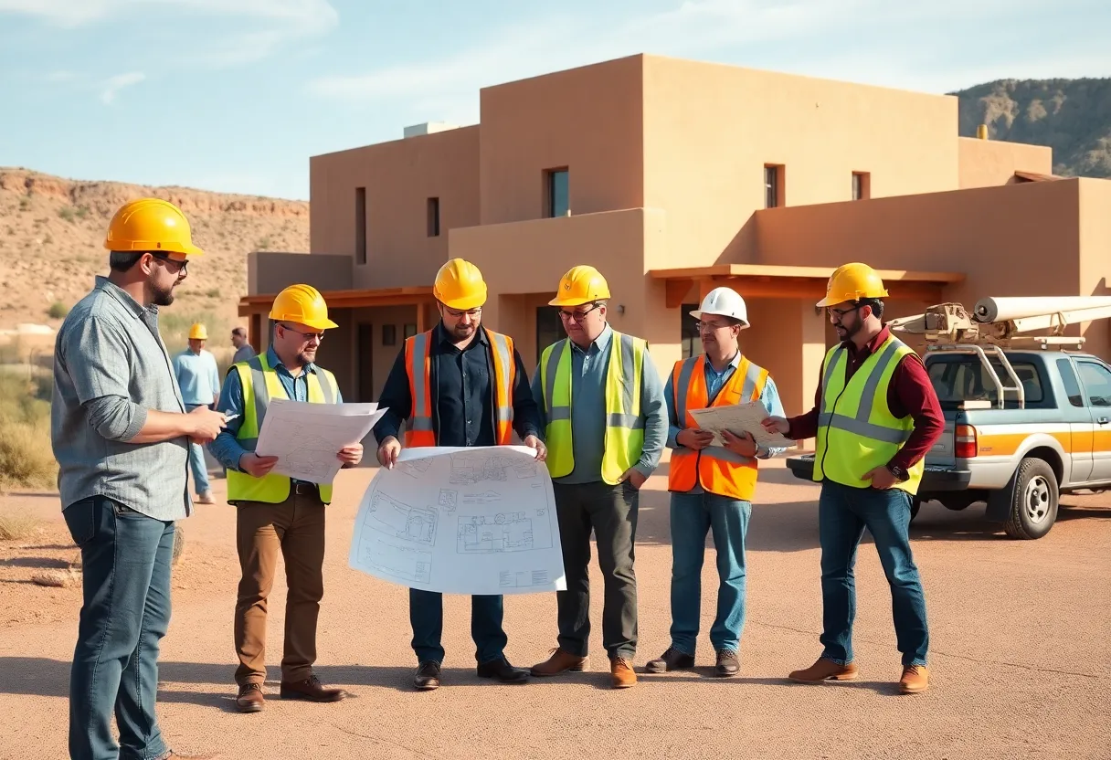 Project managers reviewing blueprints outside Laguna Public Services Building