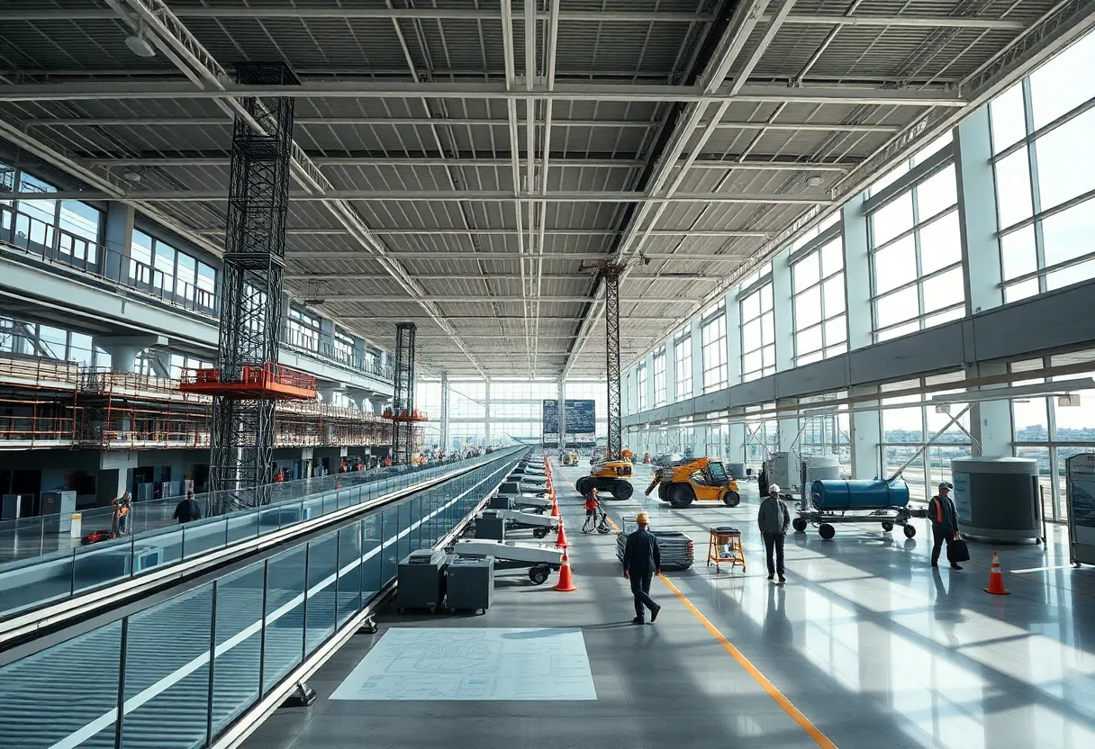 New concourse construction and baggage conveyor installation at Miami International Airport