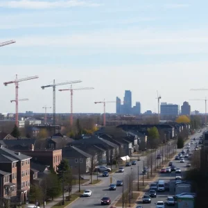 Construction scene in Springfield showing new housing developments.
