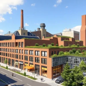 Rendering of Birmingham's mixed-use development featuring shops and apartments.