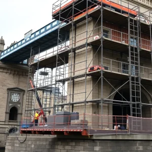 Construction workers repairing the historic Gay Street Bridge in Knoxville