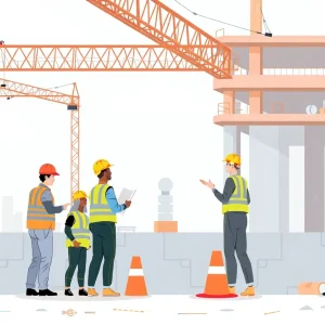 Diverse contractors collaborating on a construction site