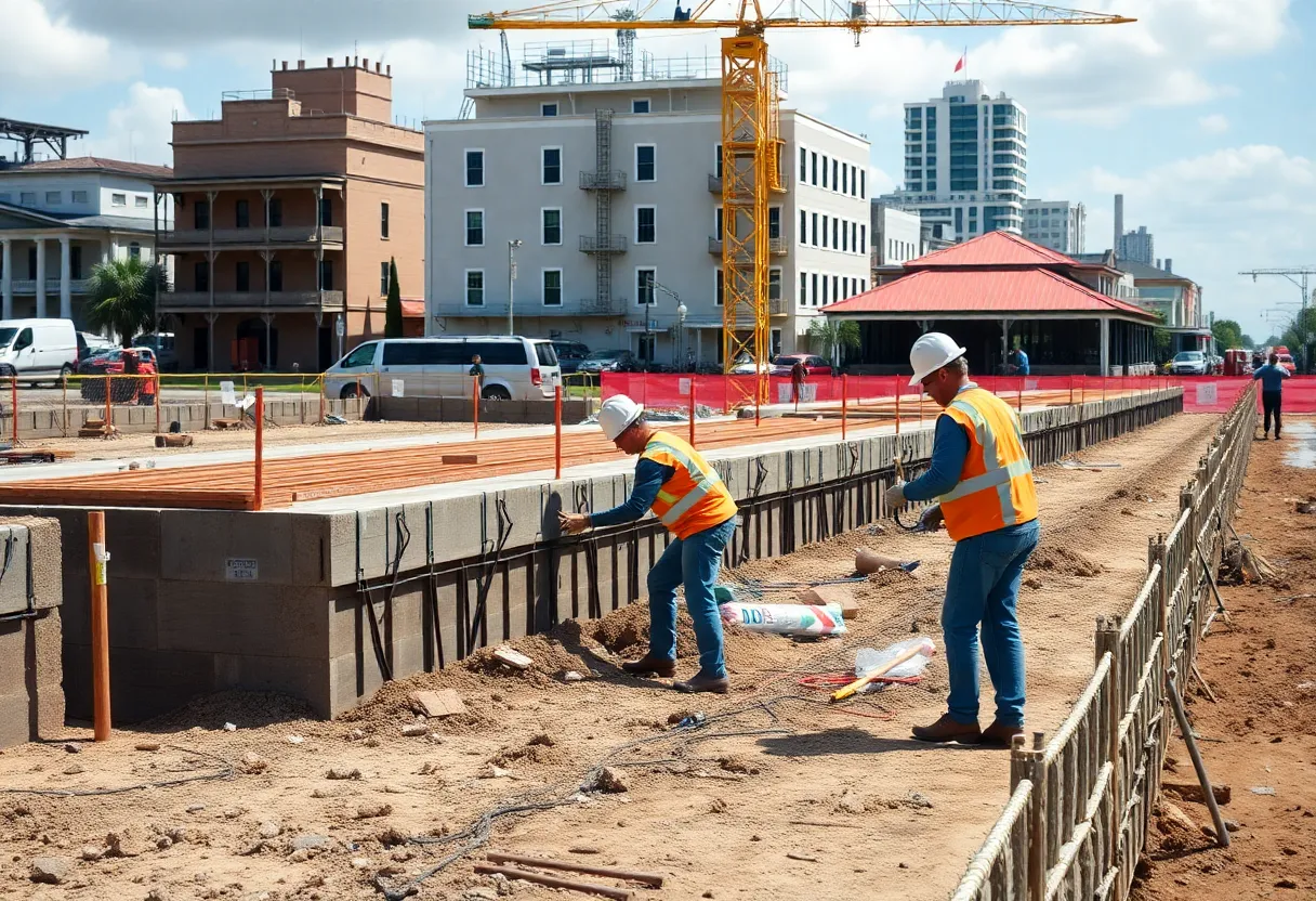 Construction site showing levee reconstruction in New Orleans