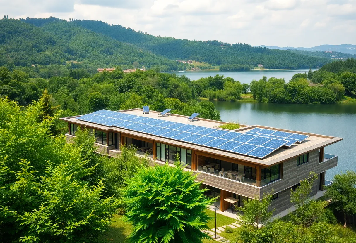 View of the new eco-friendly hotel development overlooking Lake Eola in Orlando, Florida.