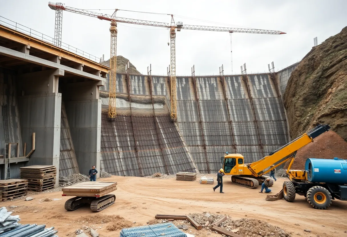 Construction workers reinforcing Wolf Creek Dam